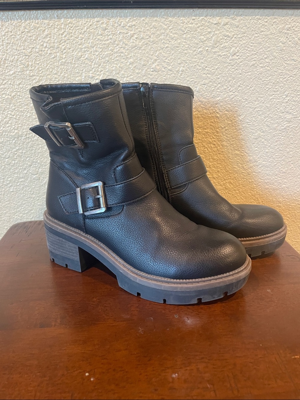boc Black Leather Ankle Buckle Boots